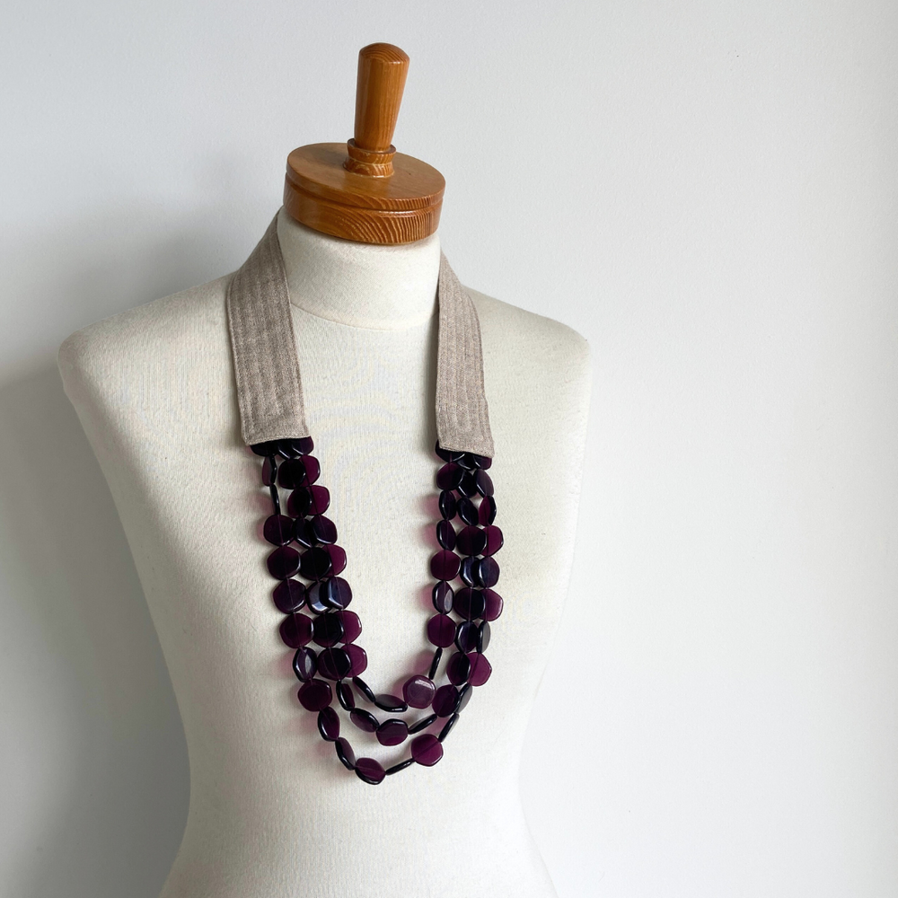 OOAK The Collar - Linen & Purple Glass